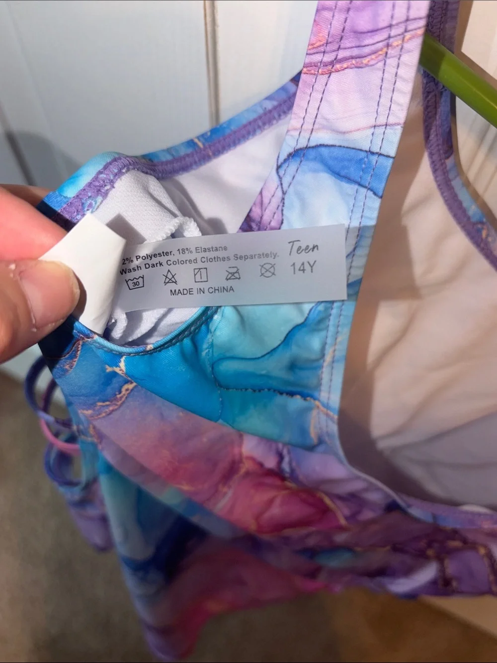 SHEIN Girls Blue Purple Pink Marble One-Piece Swimsuit
